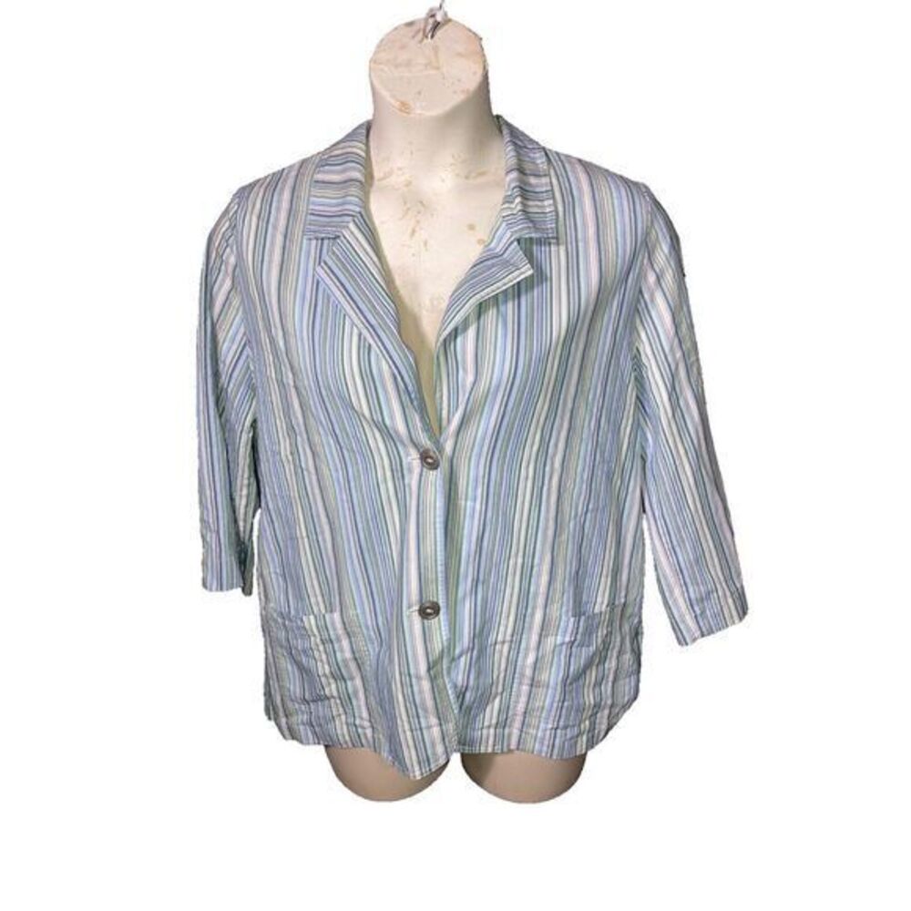 Alfred‎ Dunner Women's Pastel Stripes Pocket Jacket Blazer Striped 2 Button  18